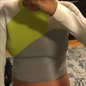 Topshop Colorblock Crop Top - Lime, Gray, White